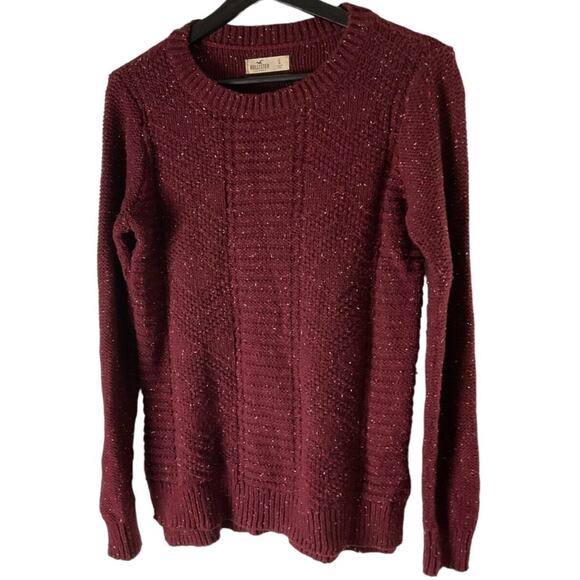 Hollister Men's Large Maroon Dark Red Speckled Wool Blend Knit Crew Neck Sweater - Picture 1 of 8